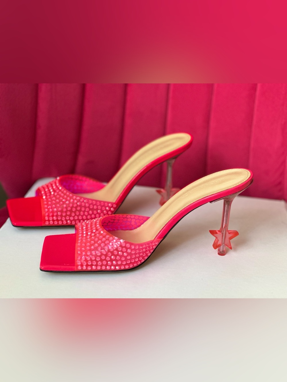 NWT $1,165 MACH & MACH Hot Pink Crystal-Embellished Stiletto Mule Size 38 1/2